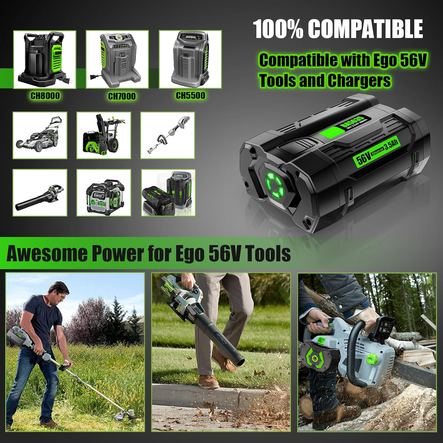 For EGO 56Volt Power BA4200 BA5600T BA1400T 56V 9.6AH Lithium Battery Replace US