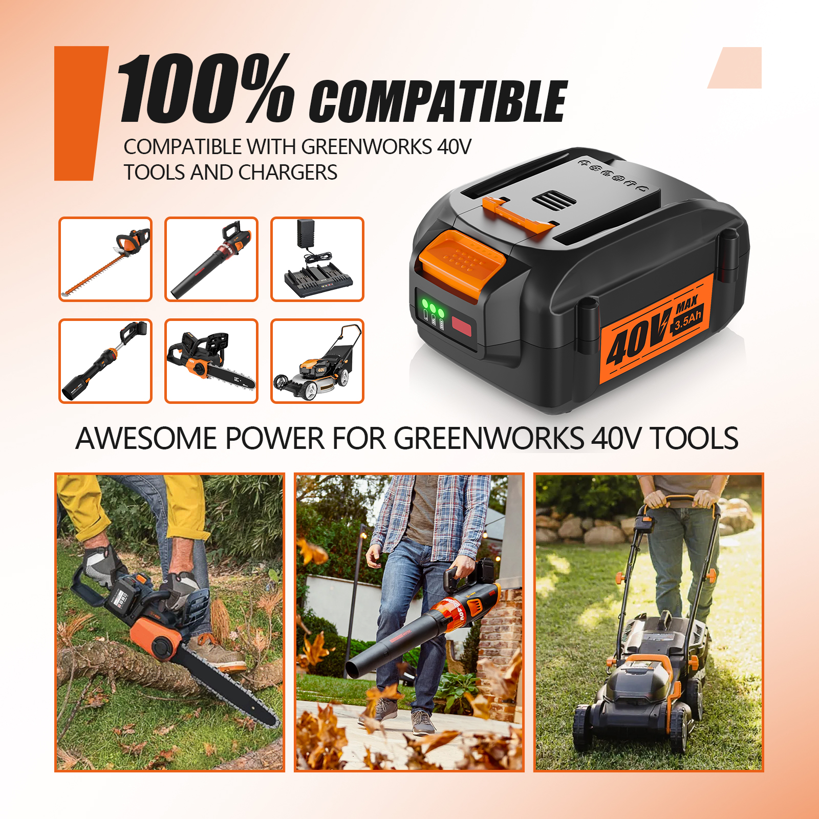 40V 3.5Ah Lithium-Ion Battery For Worx 40V WA3580 WA3536 Tools - WG180 WG280 WG380 WG580